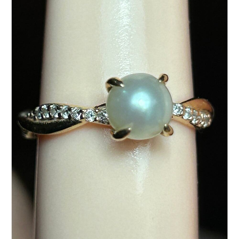 14k solid rose gold center white pearl and diamonds accent ring fine jewelry